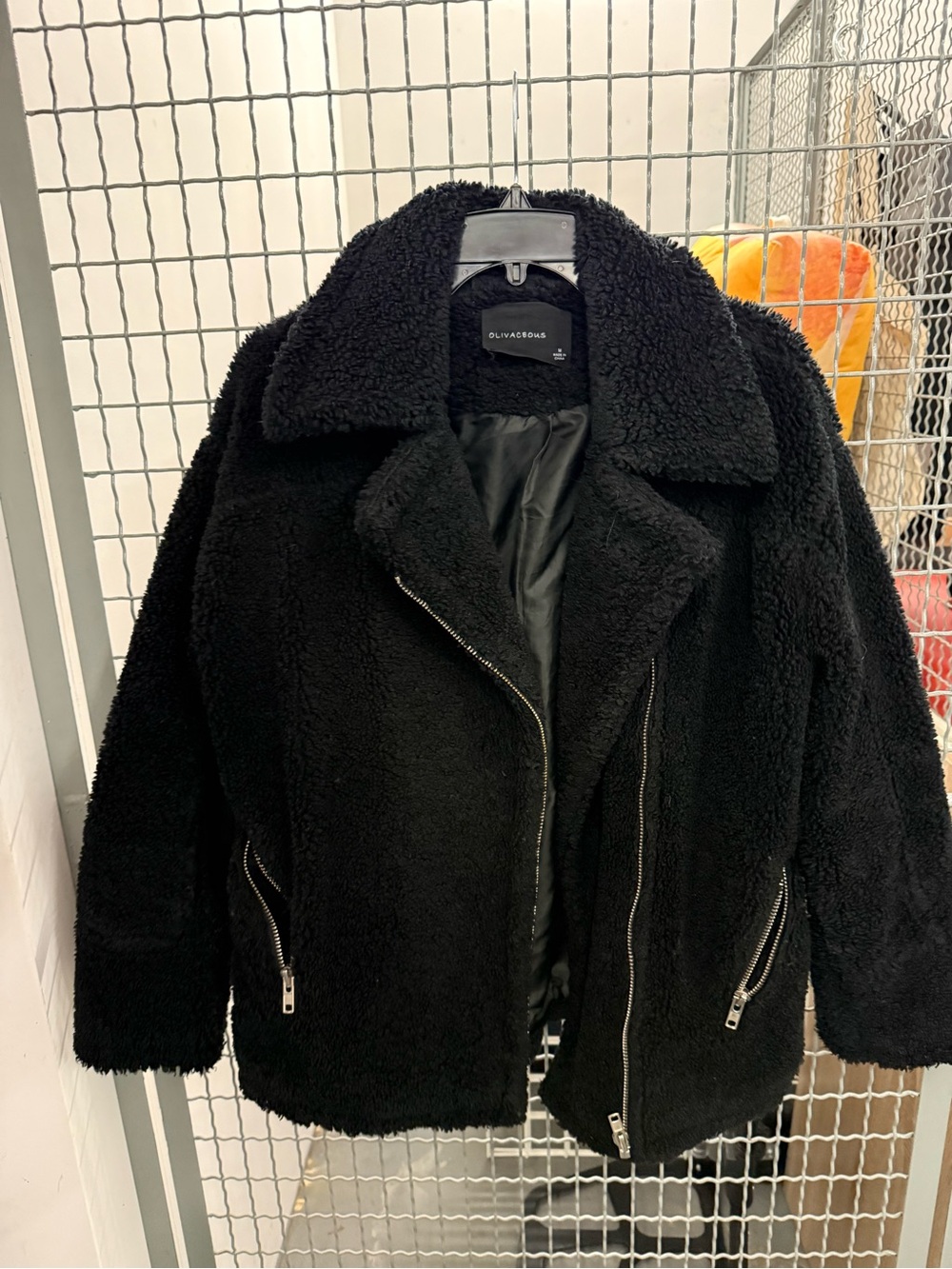 Olivaceous Black Faux Teddy Moto Jacket